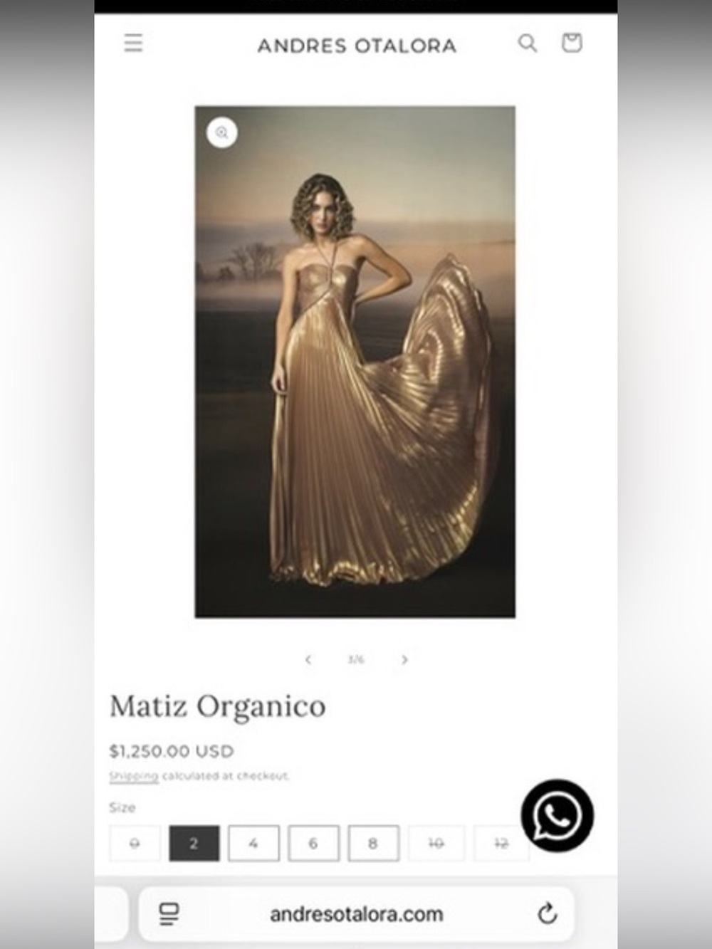 ANDRES OTALORA Metallic Rose Gold Pleated Maxi Dress with V-Neck